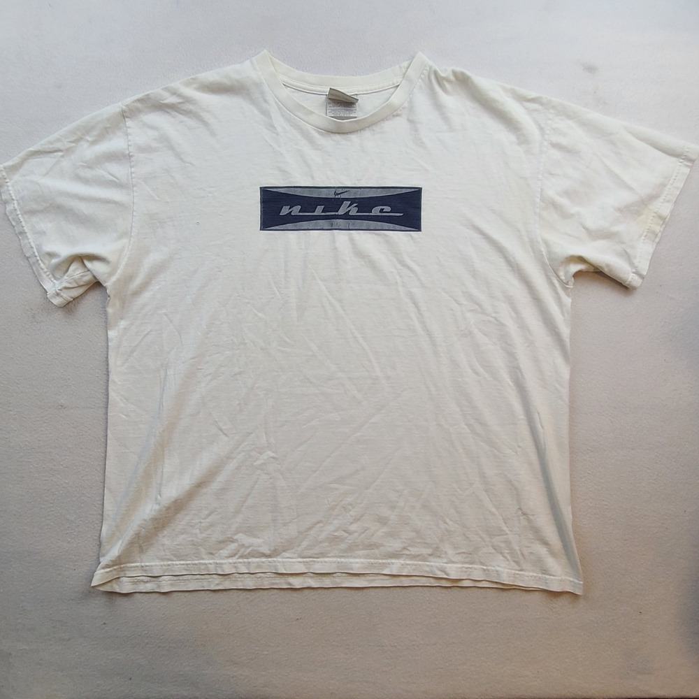 Nike Silver Tag T Shirt Men's XL White Navy Logo Graphic Short Sleeve Crew Neck